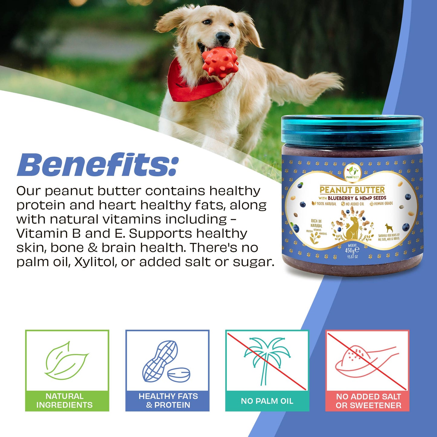 Pawfect Peanut Butter for Dogs: Blueberry & Hempseeds