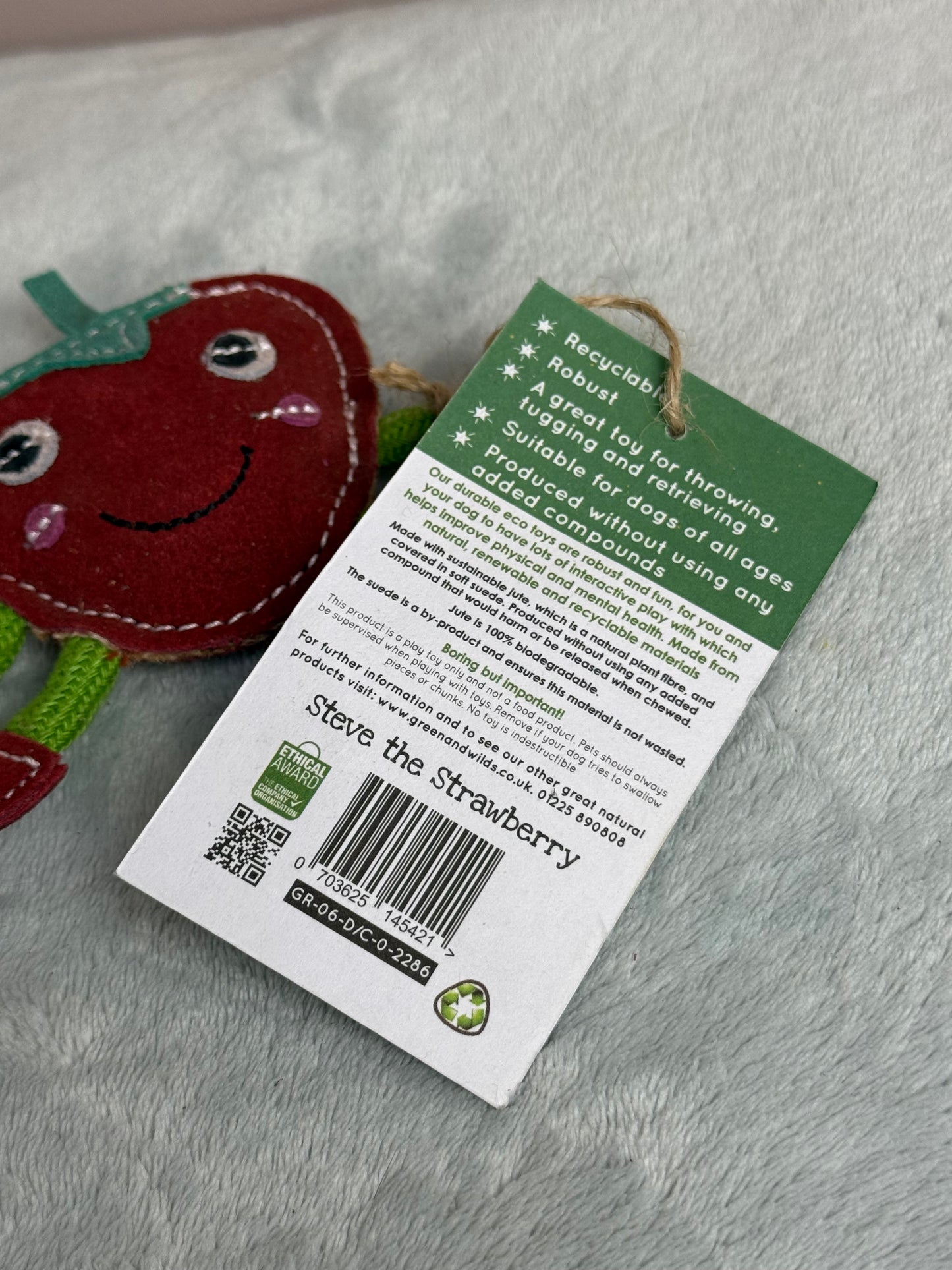 Steve The Strawberry Eco Dog/Cat Toy