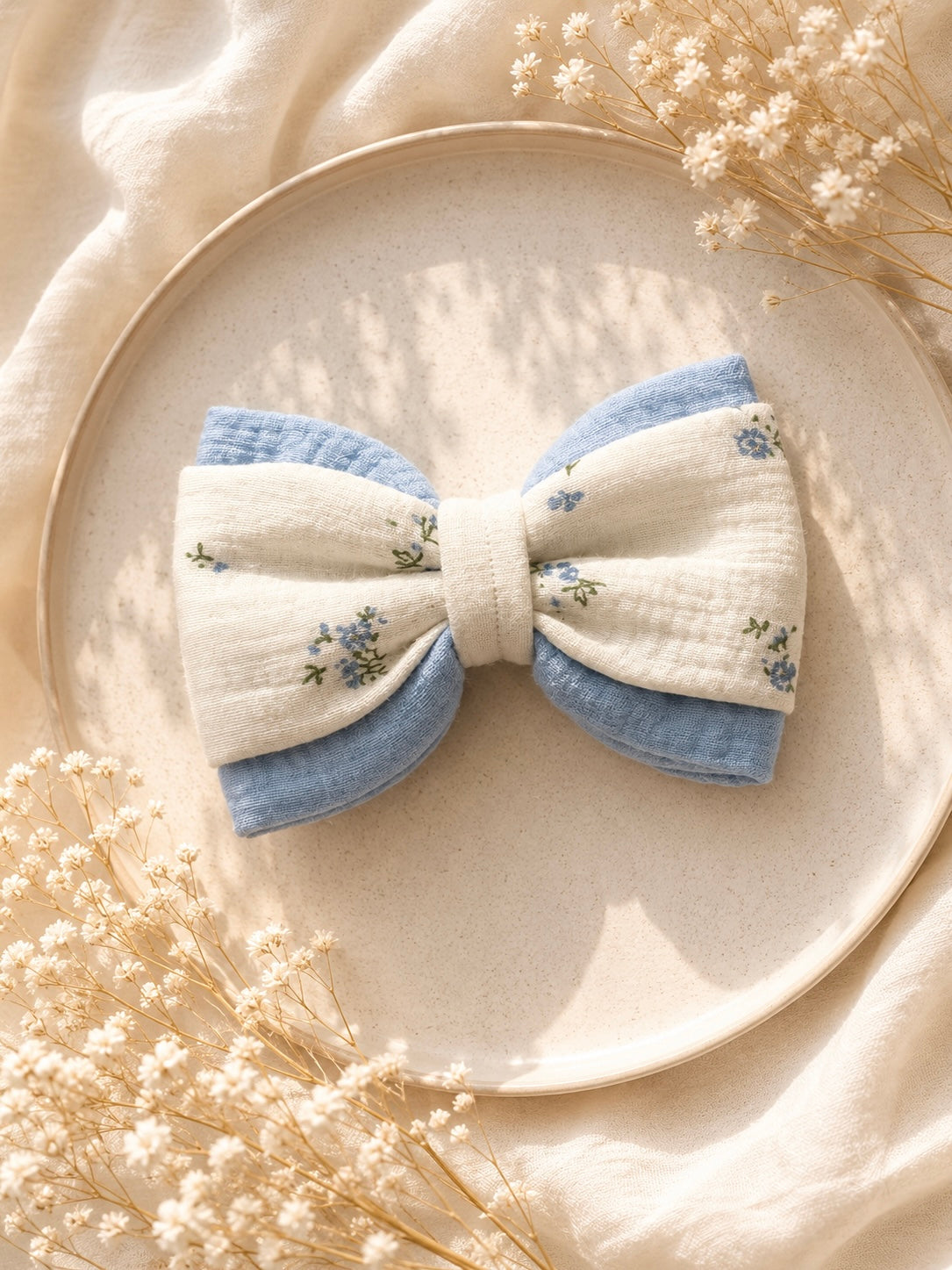 Blue Floral Double Bow